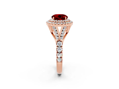 Rose gold Round Cut Ruby Double Halo Ring with Split Shank and Prong Setting_14