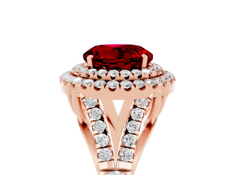 Rose gold Round Cut Ruby Double Halo Ring with Split Shank and Prong Setting_17