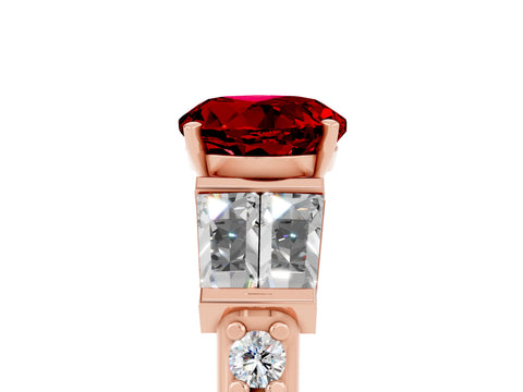 Rose gold Round Cut Ruby Engagement Ring with Baguette Side Stones and Channel Set Band_5