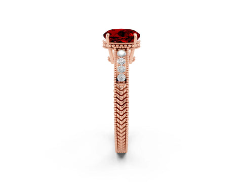 Rose gold Round Cut Ruby Engagement Ring with Milgrain Channel Set Band and Prong Setting_2