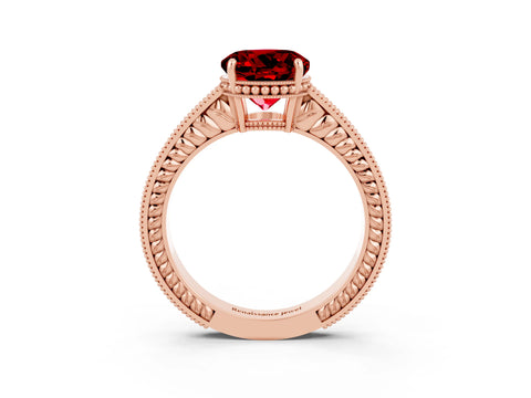 Rose gold Round Cut Ruby Engagement Ring with Milgrain Channel Set Band and Prong Setting_3