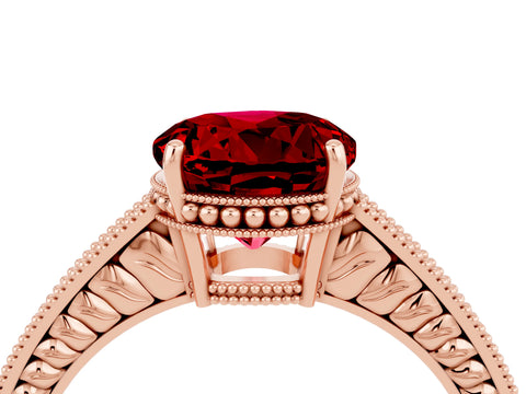 Rose gold Round Cut Ruby Engagement Ring with Milgrain Channel Set Band and Prong Setting_4