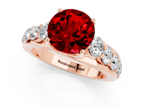 Rose gold Round Cut Ruby Engagement Ring with Pavé Band and Four-Prong Setting_1