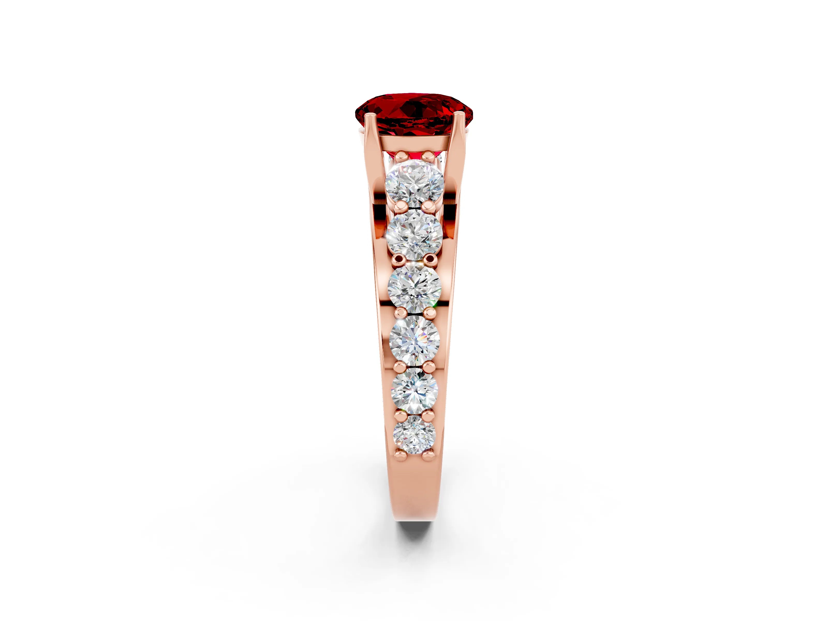 Rose gold Round Cut Ruby Engagement Ring with Pavé Band and Four-Prong Setting_2