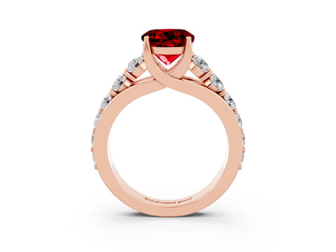 Rose gold Round Cut Ruby Engagement Ring with Pavé Band and Four-Prong Setting_3