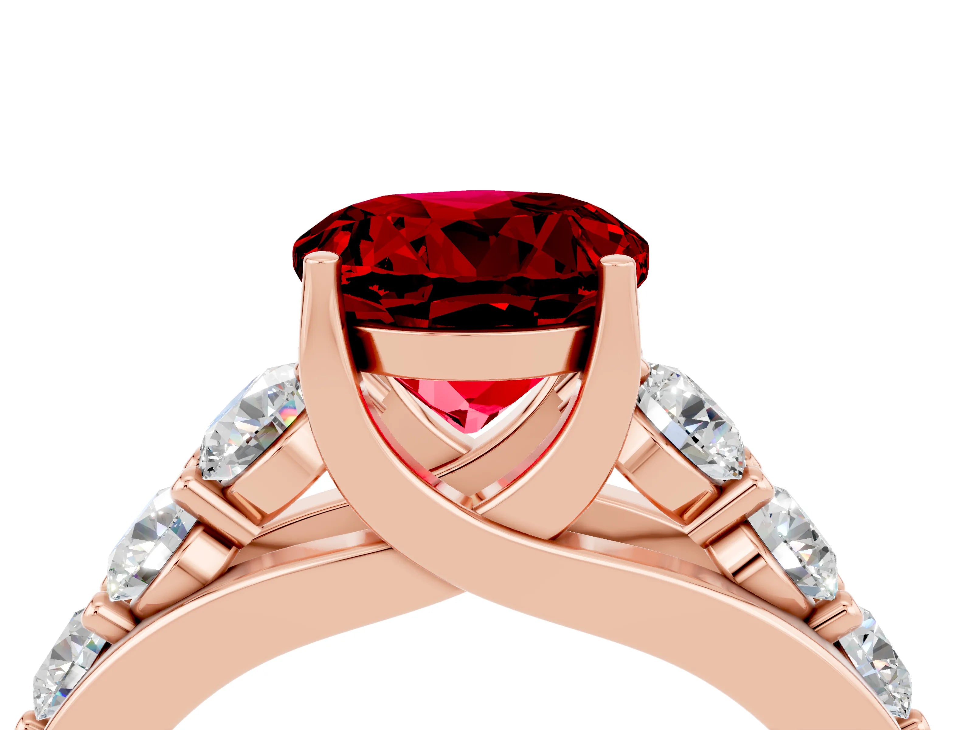 Rose gold Round Cut Ruby Engagement Ring with Pavé Band and Four-Prong Setting_4