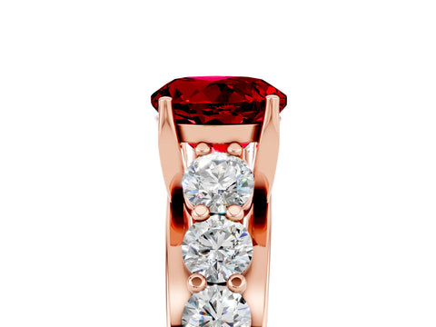 Rose gold Round Cut Ruby Engagement Ring with Pavé Band and Four-Prong Setting_5