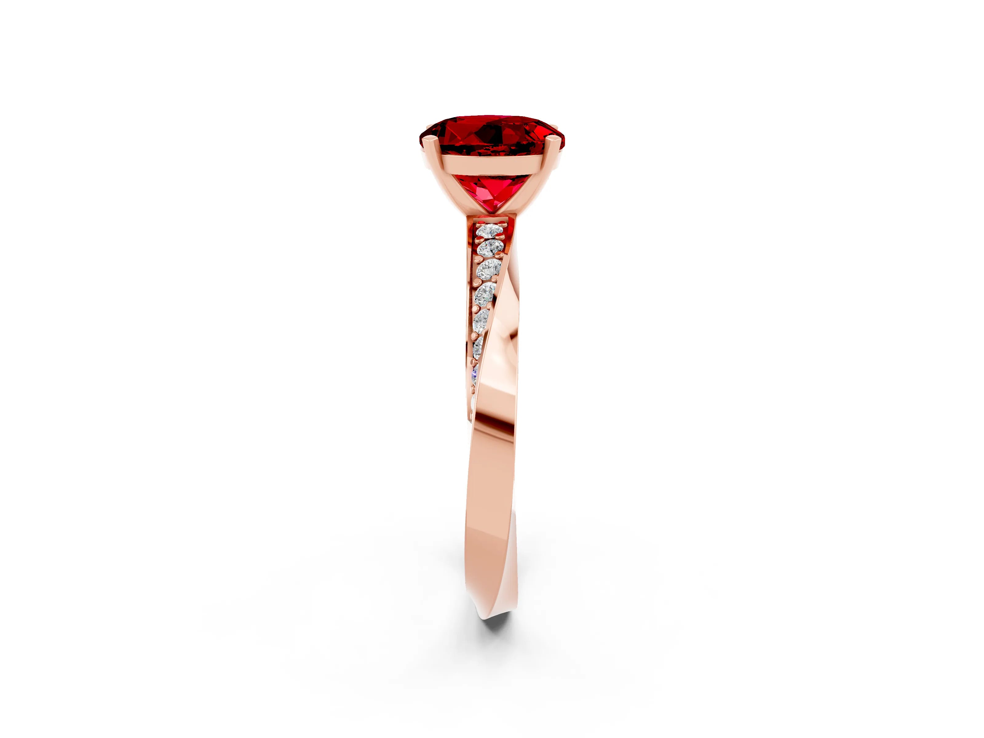 Rose gold Round Cut Ruby Engagement Ring with Side Stone Accents and Four-Prong Setting_29