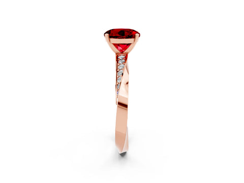 Rose gold Round Cut Ruby Engagement Ring with Side Stone Accents and Four-Prong Setting_29