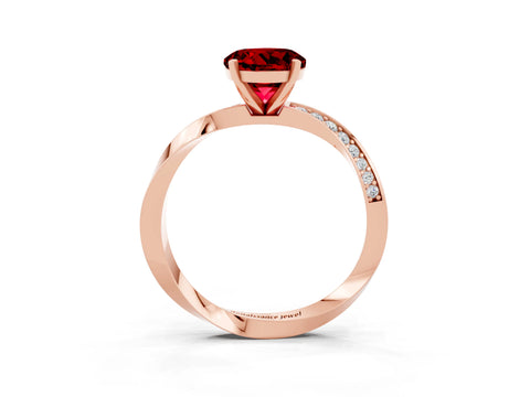 Rose gold Round Cut Ruby Engagement Ring with Side Stone Accents and Four-Prong Setting_30