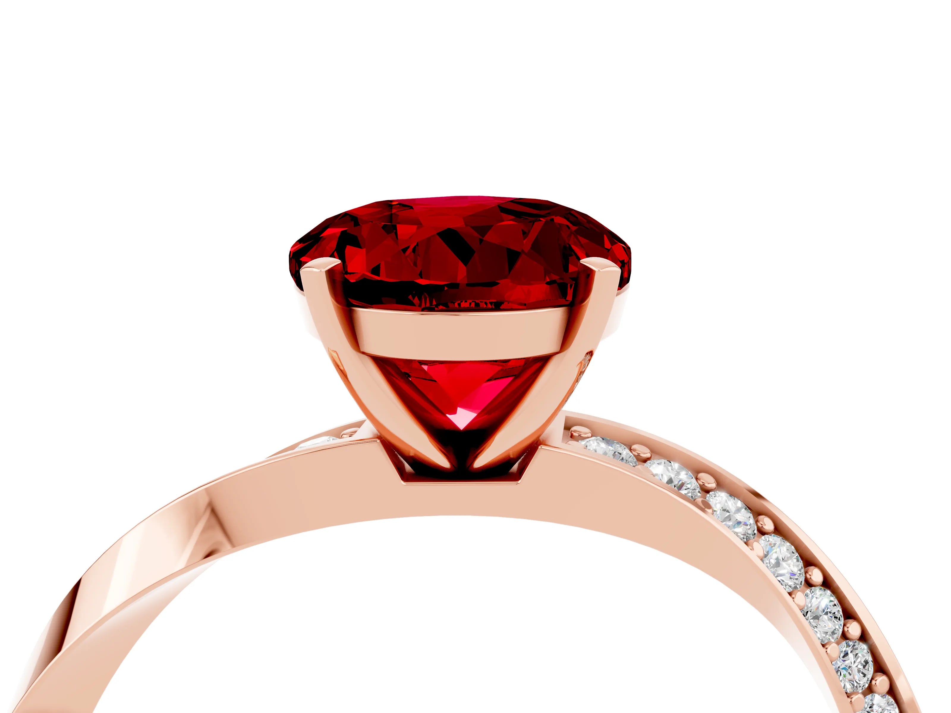 Rose gold Round Cut Ruby Engagement Ring with Side Stone Accents and Four-Prong Setting_31