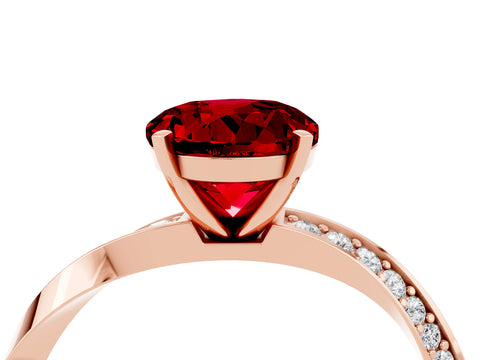 Rose gold Round Cut Ruby Engagement Ring with Side Stone Accents and Four-Prong Setting_31