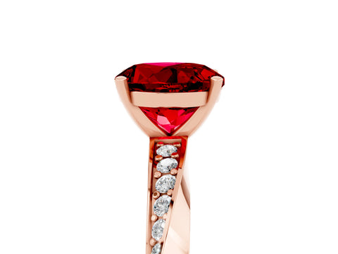 Rose gold Round Cut Ruby Engagement Ring with Side Stone Accents and Four-Prong Setting_32