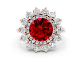 Rose gold Round Cut Ruby Floral Double Halo Engagement Ring with Prong Setting_60