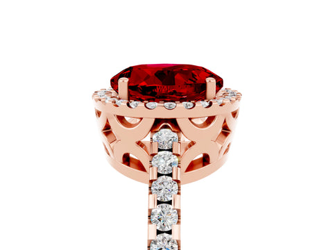 Rose gold Round Cut Ruby Halo Engagement Ring with Pavé Band and Prong Setting_17