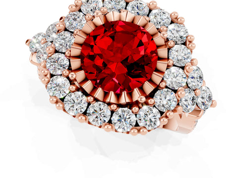 Rose gold Round Cut Ruby Halo Ring with Pavé Band and Four-Prong Setting_13