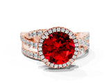 Rose gold Round Cut Ruby Halo Ring with Round Split Shank and Prong Setting_48