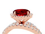 Rose gold Round Cut Ruby Halo Ring with Round Split Shank and Prong Setting_52