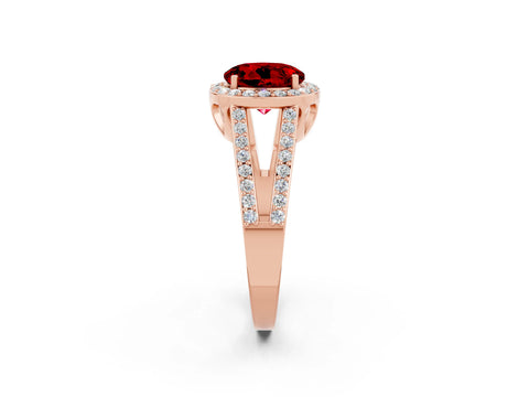 Rose gold Round Cut Ruby Halo Ring with Split Shank U-Prong Band and Four-Prong Setting_2