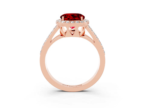 Rose gold Round Cut Ruby Halo Ring with Split Shank U-Prong Band and Four-Prong Setting_3
