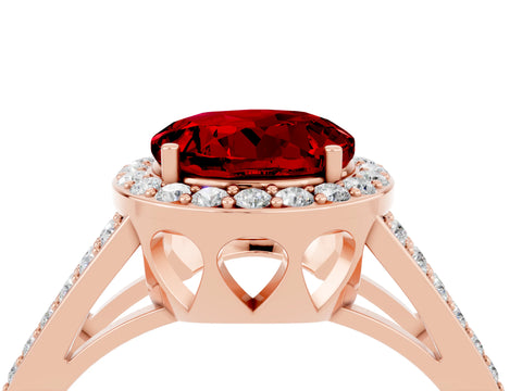 Rose gold Round Cut Ruby Halo Ring with Split Shank U-Prong Band and Four-Prong Setting_4