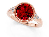 Rose gold Round Cut Ruby Halo Ring with Tapered Band and Four-Prong Setting_1
