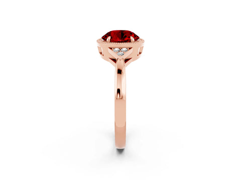 Rose gold Round Cut Ruby Halo Ring with Tapered Band and Four-Prong Setting_2