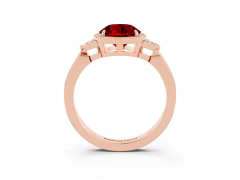 Rose gold Round Cut Ruby Halo Ring with Tapered Band and Four-Prong Setting_3