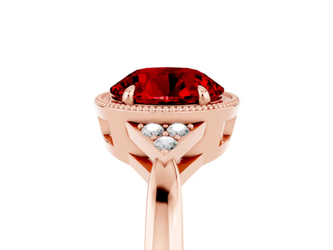 Rose gold Round Cut Ruby Halo Ring with Tapered Band and Four-Prong Setting_5