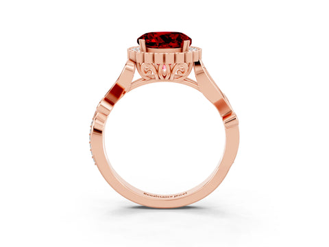 Rose gold Round Cut Ruby Halo Ring with Vintage Split Shank and Four-Prong Setting_3