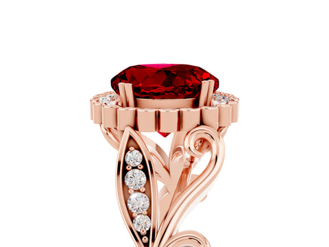 Rose gold Round Cut Ruby Halo Ring with Vintage Split Shank and Four-Prong Setting_5