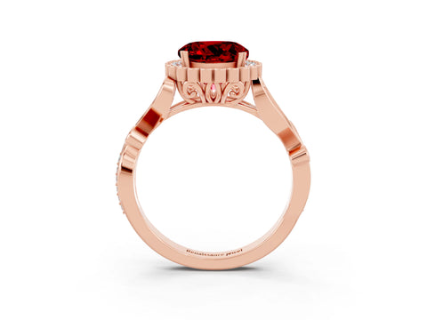 Rose gold Round Cut Ruby Halo Ring with Vintage Split Shank and Four-Prong Setting_9