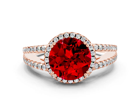 Rose gold Round Cut Ruby Halo Split Shank Engagement Ring_12