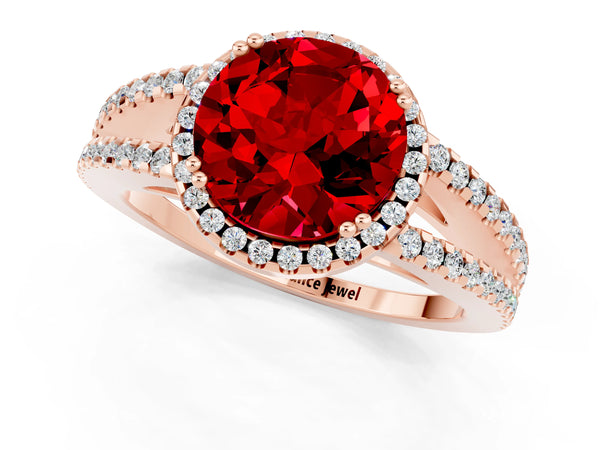 Rose gold Round Cut Ruby Halo Split Shank Engagement Ring