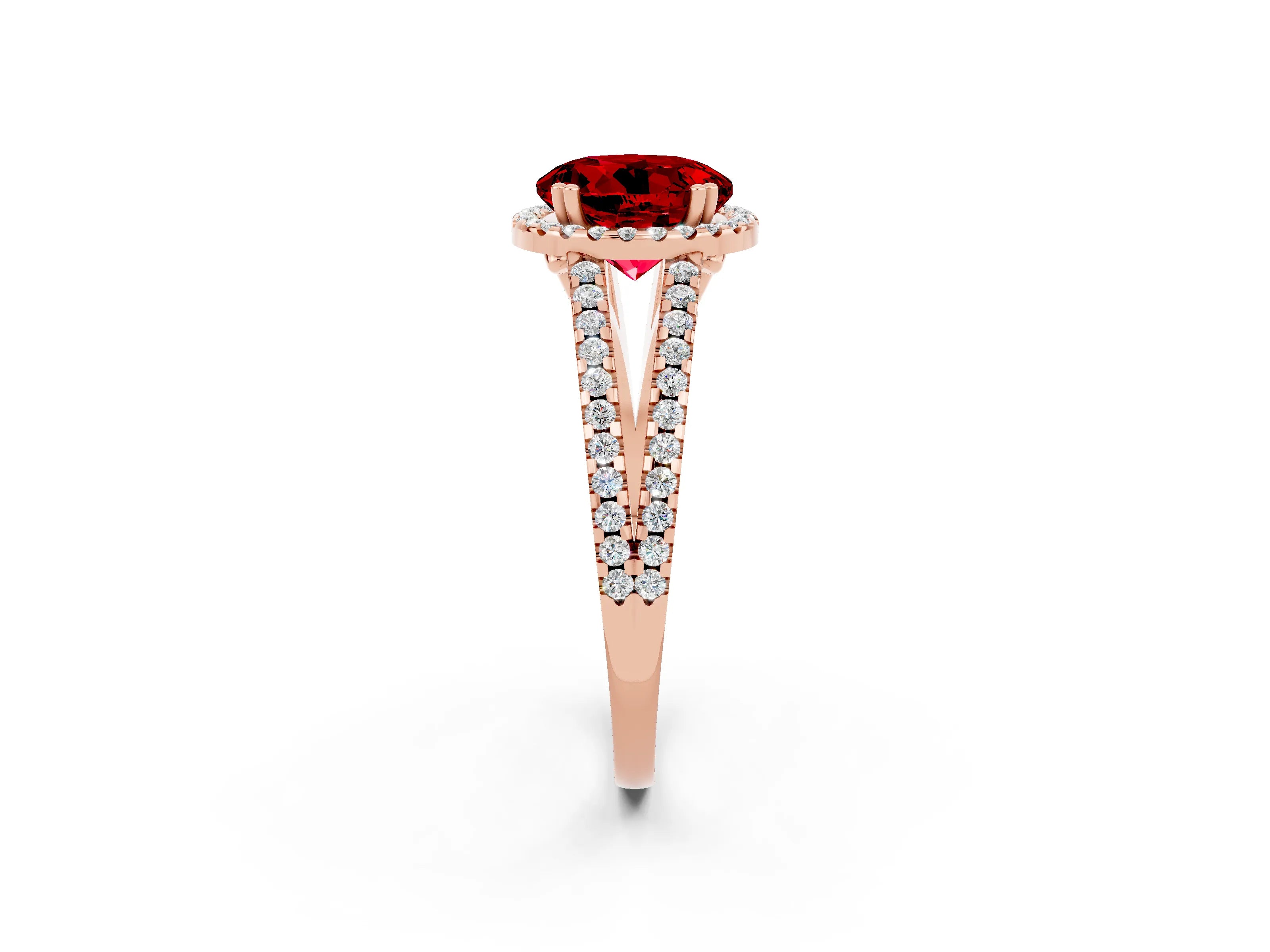 Rose gold Round Cut Ruby Halo Split Shank Engagement Ring_14