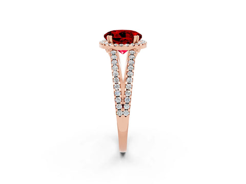 Rose gold Round Cut Ruby Halo Split Shank Engagement Ring_14