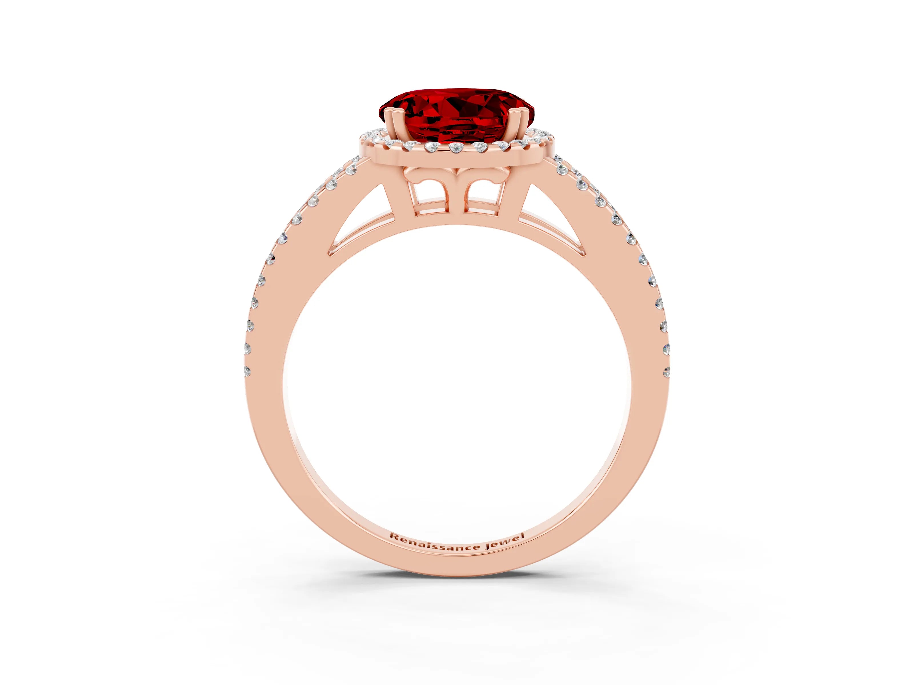 Rose gold Round Cut Ruby Halo Split Shank Engagement Ring_15