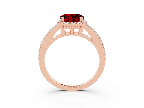 Rose gold Round Cut Ruby Halo Split Shank Engagement Ring_15