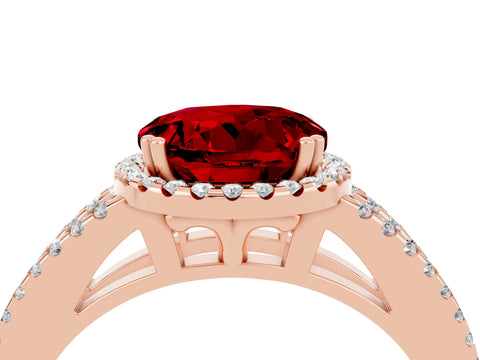 Rose gold Round Cut Ruby Halo Split Shank Engagement Ring_16