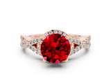 Rose gold Round Cut Ruby  Halo Twist Band Solitaire Prong Setting Ring_24