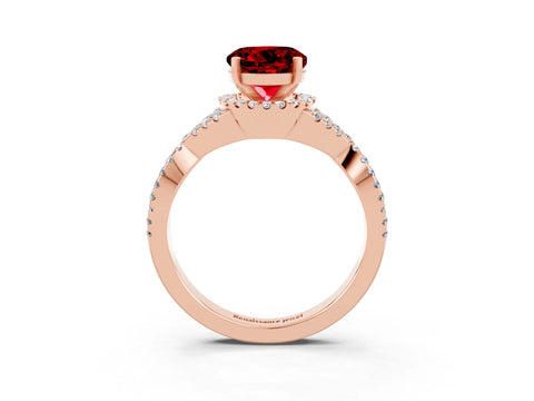 Rose gold Round Cut Ruby Halo Twist Band Solitaire Prong Setting Ring_3