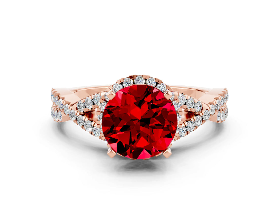 Rose gold Round Cut Ruby  Halo Twist Band Solitaire Prong Setting Ring_42