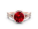 Rose gold Round Cut Ruby  Halo Twist Band Solitaire Prong Setting Ring_42