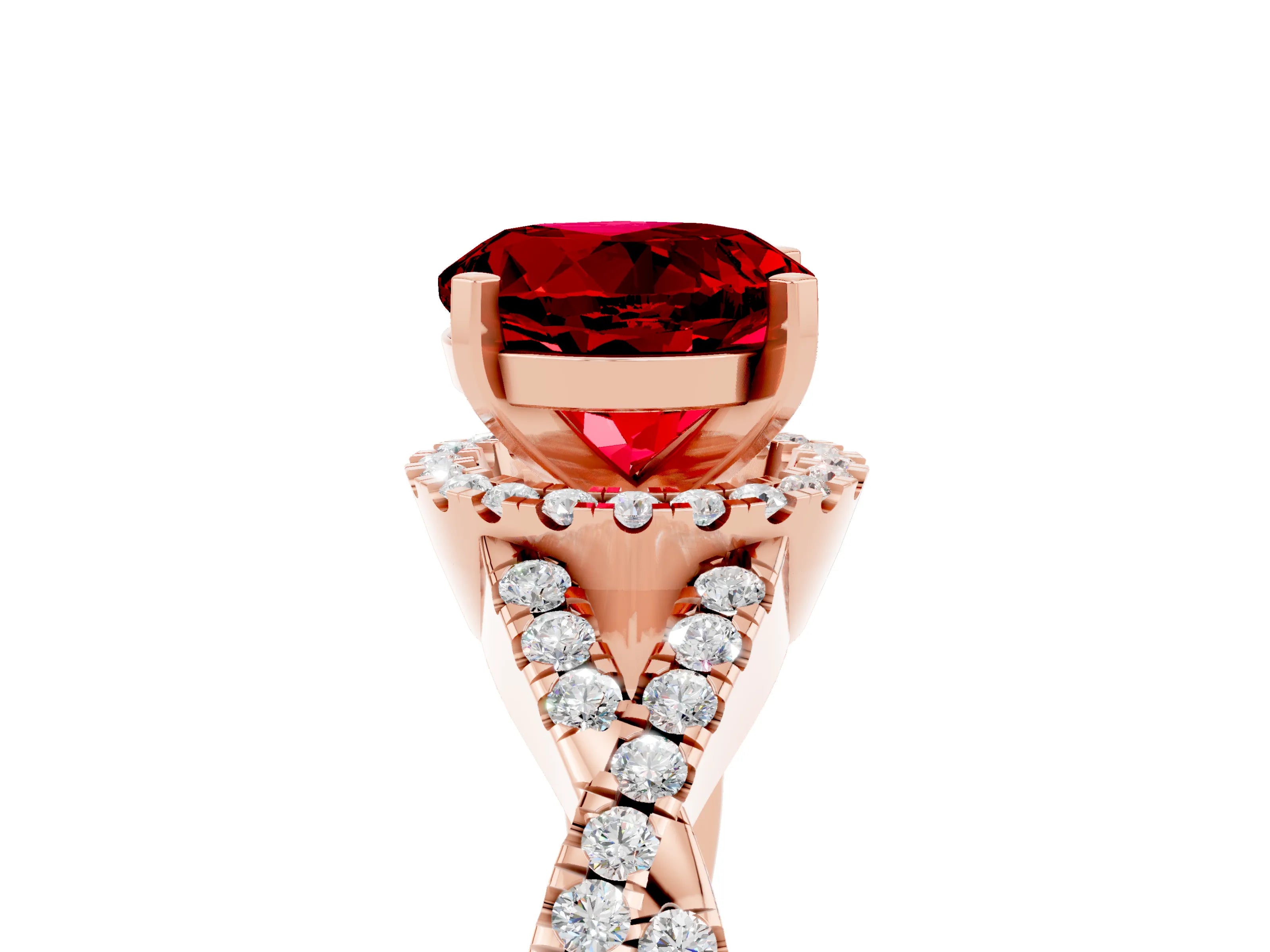 Rose gold Round Cut Ruby Halo Twist Band Solitaire Prong Setting Ring_5