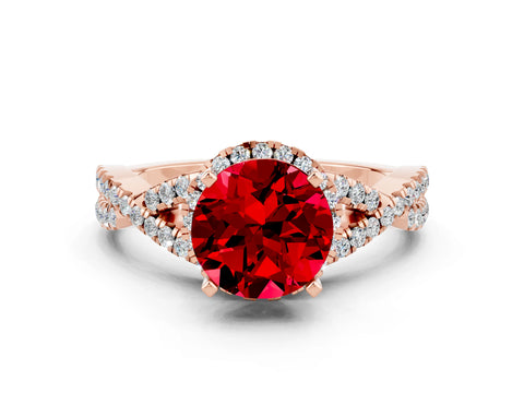 Rose gold Round Cut Ruby Halo Twist Band Solitaire Prong Setting Ring