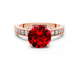 Rose gold Round Cut Ruby Milgrain Pavé Engagement Ring with Four-Prong Setting