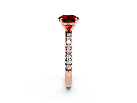 Rose gold Round Cut Ruby Milgrain Pavé Engagement Ring with Four-Prong Setting_2