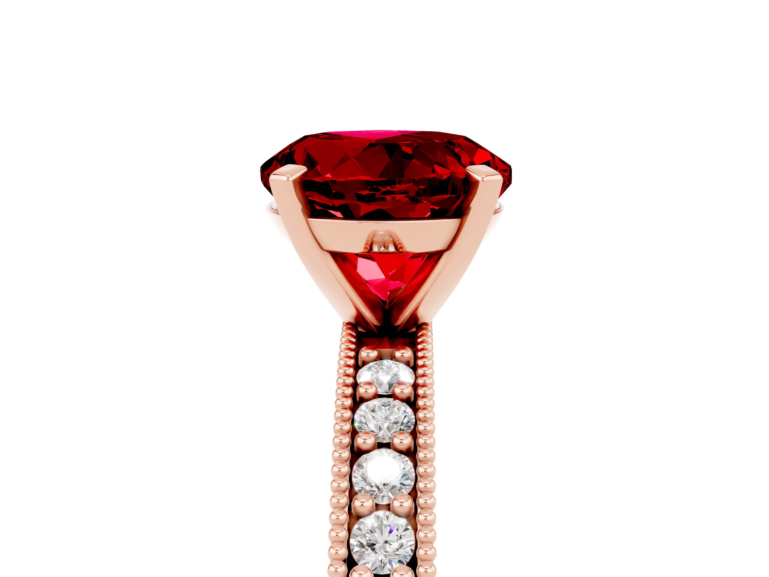 Rose gold Round Cut Ruby Milgrain Pavé Engagement Ring with Four-Prong Setting_5