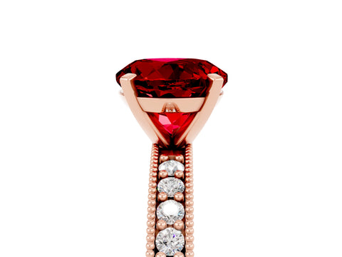 Rose gold Round Cut Ruby Milgrain Pavé Engagement Ring with Four-Prong Setting_5