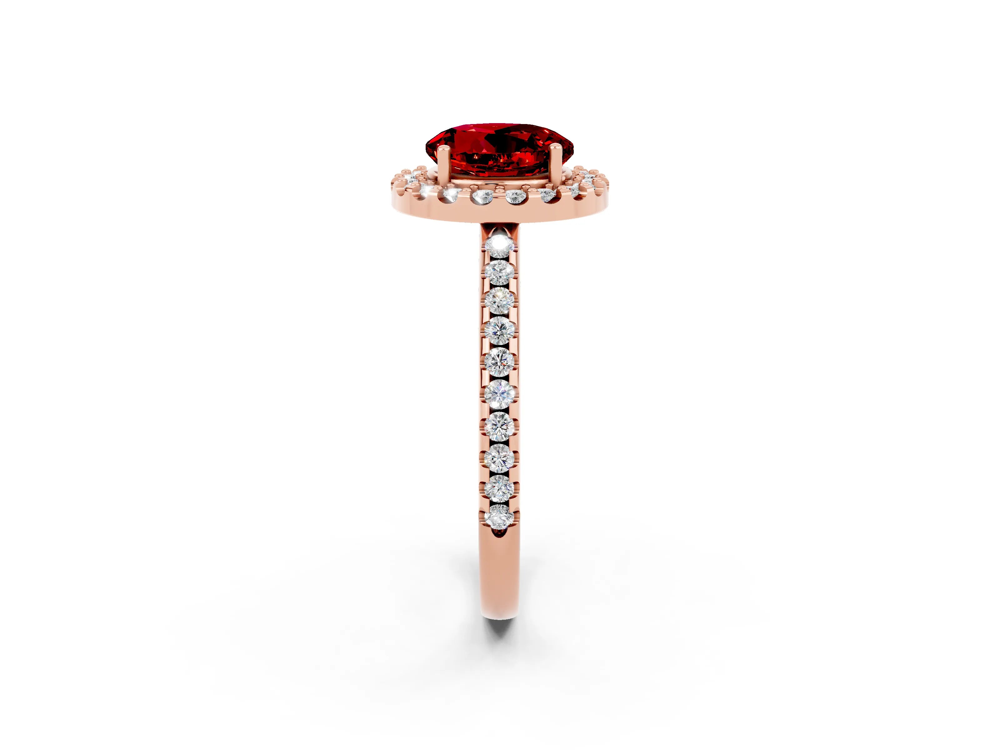 Rose gold Round Cut Ruby Pavé Halo Ring with Four-Prong Setting_14